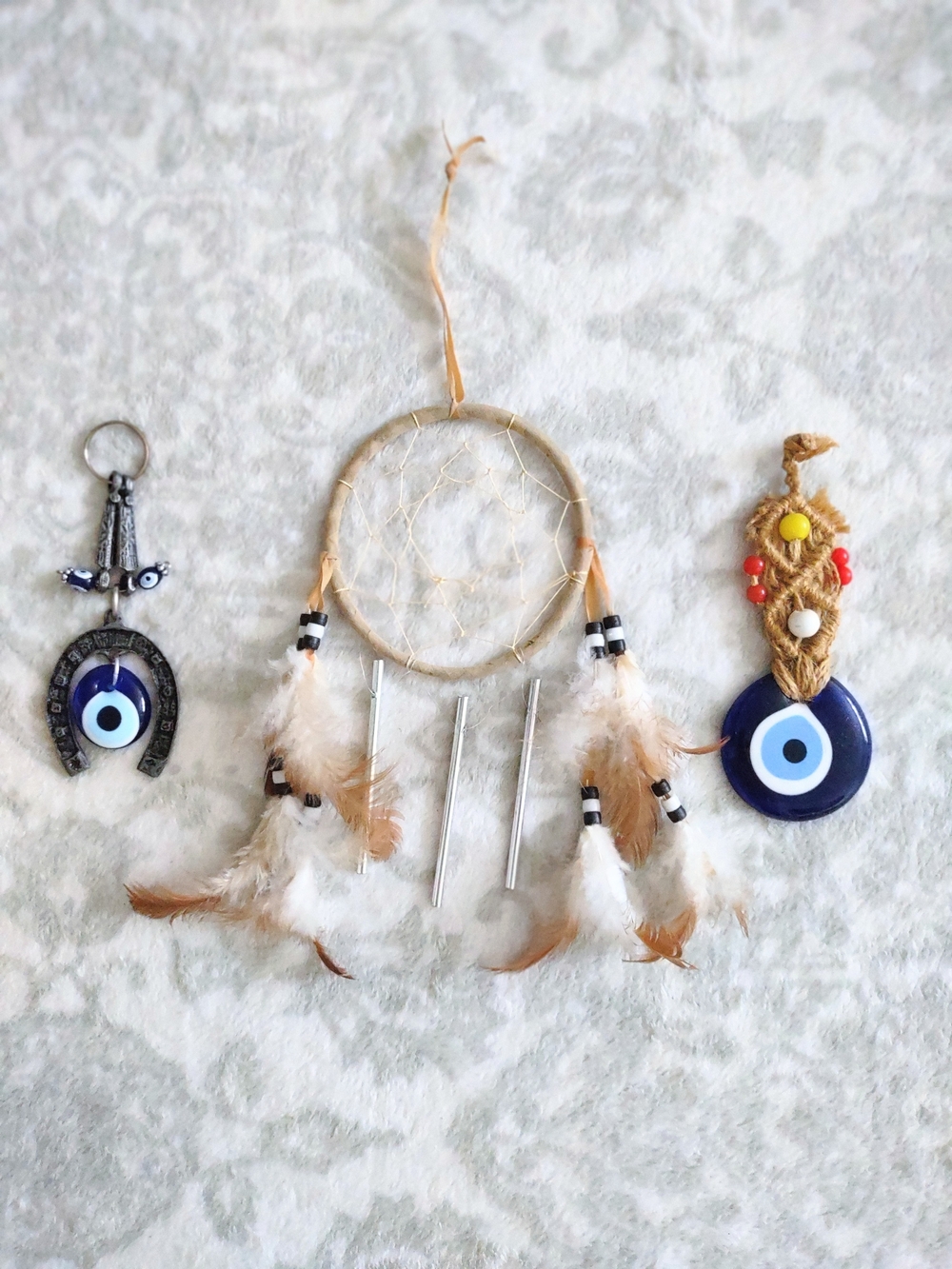 3 Pcs Dreamcatcher Wind Chimes & Evil Eye Protection Amulet Charms